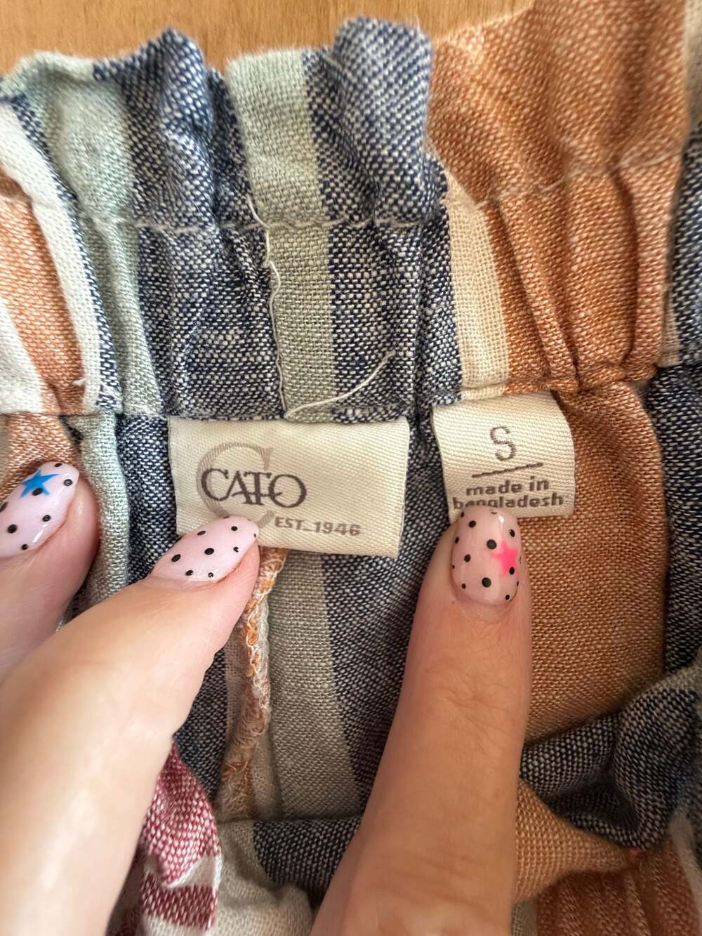 Cato Women's Striped Linen-Blend Wide-Leg Pull-On Pants with Raw Hem Small - Picture 4 of 14